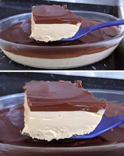 A creamy, sugar-free no-bake cheesecake topped with a rich chocolate layer, served in a glass dish