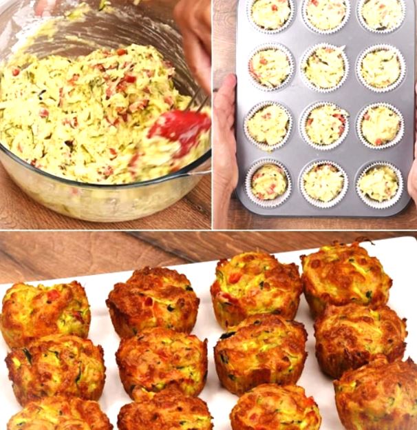 Golden brown zucchini pies baked in a muffin tin, garnished with fresh parsley and served on a white plate.
